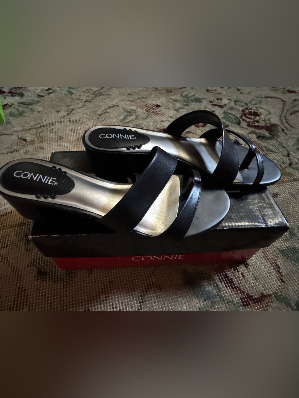 Connie Black Strappy Slip-On Wedge Mules